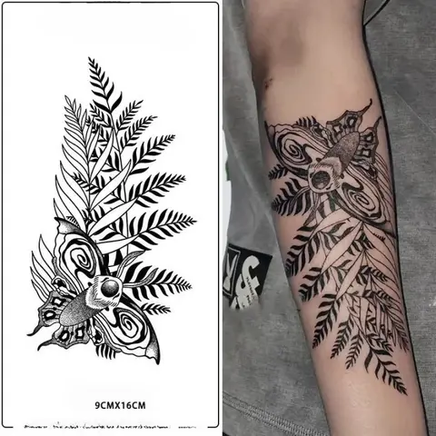 Ellie Butterfly Leaves Herbal Juice Temporary Tattoos Arm Body Art Black Waterproof Fake Tattoo Sticker Last for 15 Days Tatoo
