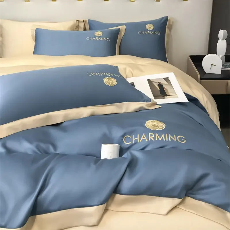 

European Light Luxury High-grade Silky Smooth Sheets, Quilt Covers, Pillowcases, Ice Silk Quilt Covers, Four-piece Silk Bedding