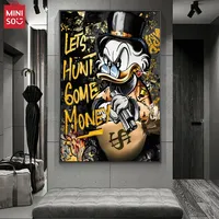 Donald Duck Hunt for Money Golden Graffiti Art Posters and Prints Fashion Luxury Paintings on the Wall Art Pictures De