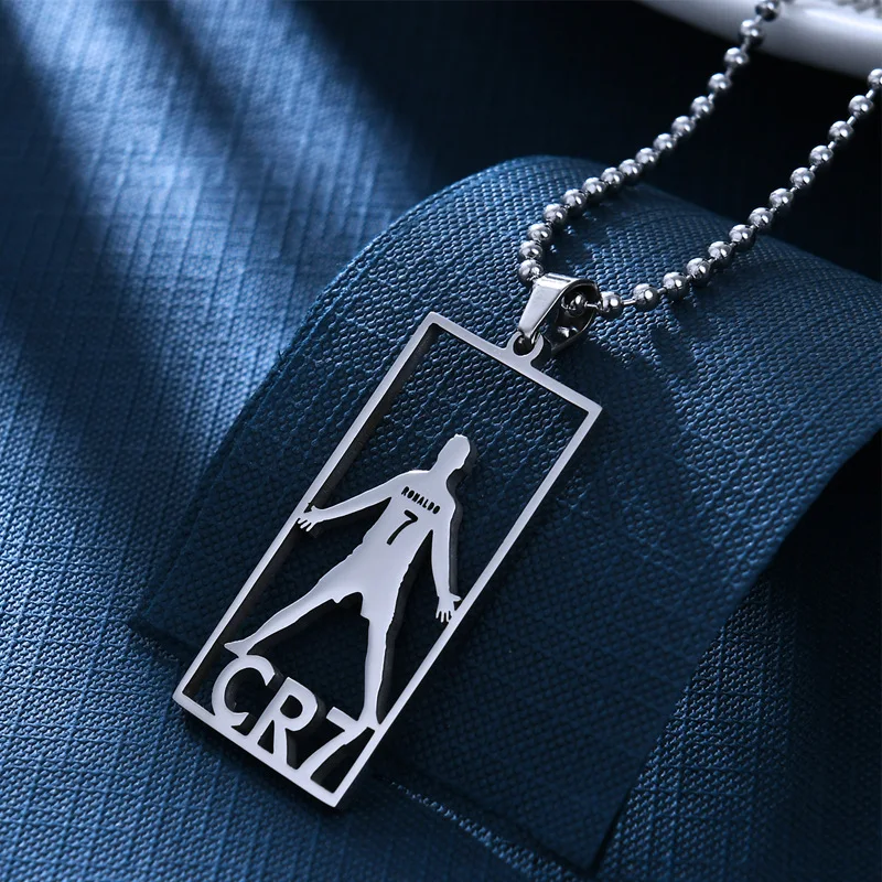 HNSP Stainless Steel Cristiano Ronaldo Lionel Messi Pendant Chain Necklace For Men Soccer CR7 Accessories