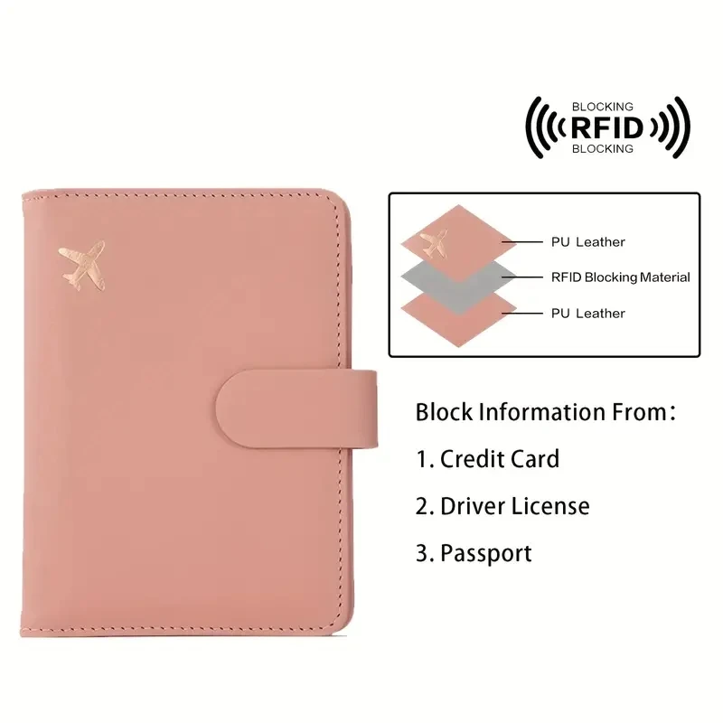 Waterproof Leather Passport Holder with Cute Buckle - Travel Book Cover Card Organizer for Men And Women Airplane Trip Accessory view 4