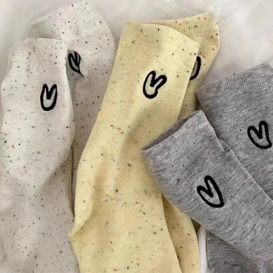 1-3pairs Love Pattern Socks Women Crew Mid-tube Cream Style Sock Casual Heart Embroidered Streetwears Dot Thin Hosiery socks