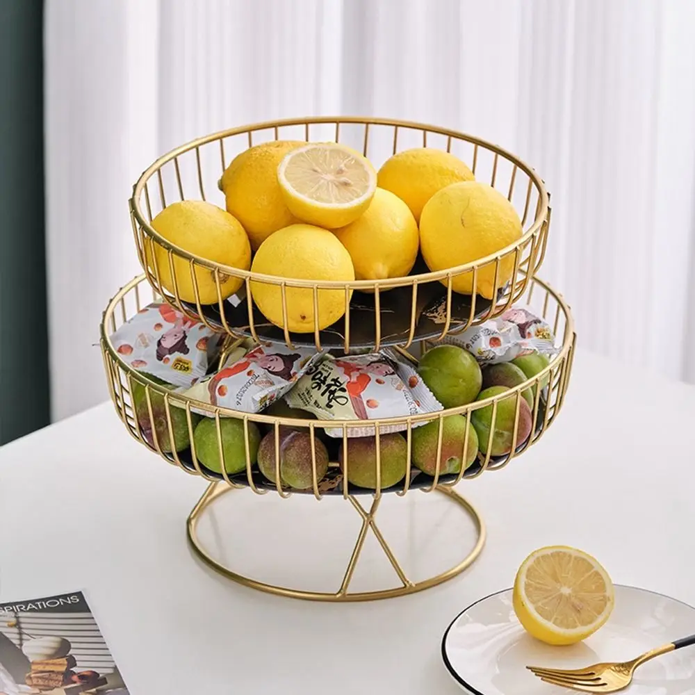 

Stylish Iron Wire Fruit Basket Golden Luxury Large Capacity Fruit Bowl Tray Vegetable Holder Drain Basket Snack ​Cakes Holder