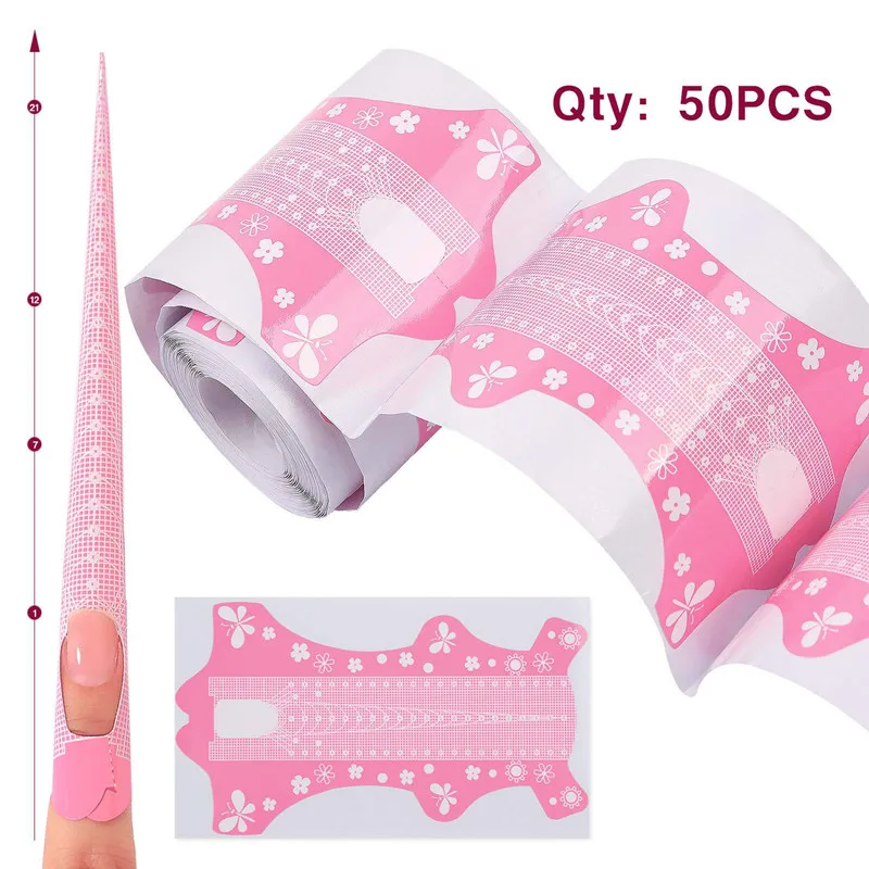 

50pccs Long Nail Form Paper Holder Extension UV Gel Sticker Tip Guide Mold Large Size Manicure Stencil French Pink Forms Tools