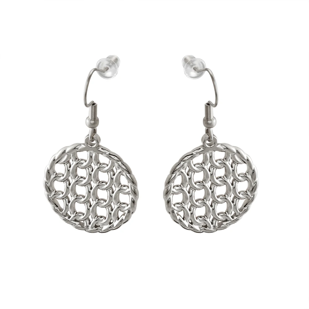 Round Net Pendant Necklace Earrings Stainless Steel Jewelry Set Luxury Elegant Jewelry Wedding Gift Party Gift Set For Women