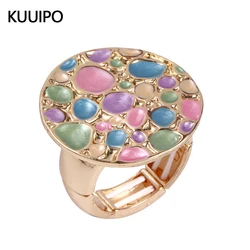 Fashion Drip Oil Round Rings for Women Accessories New Trendy Elastic Adjustable Wide Gold Color Ring Party Jewelry Gift