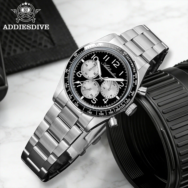 

ADDIESDVIE Men Watch 10Bar Waterproof AD2543 BGW9 Super Luminous 316L Stainless Steel VK63 Chronograph reloj hombre Quartz Watch