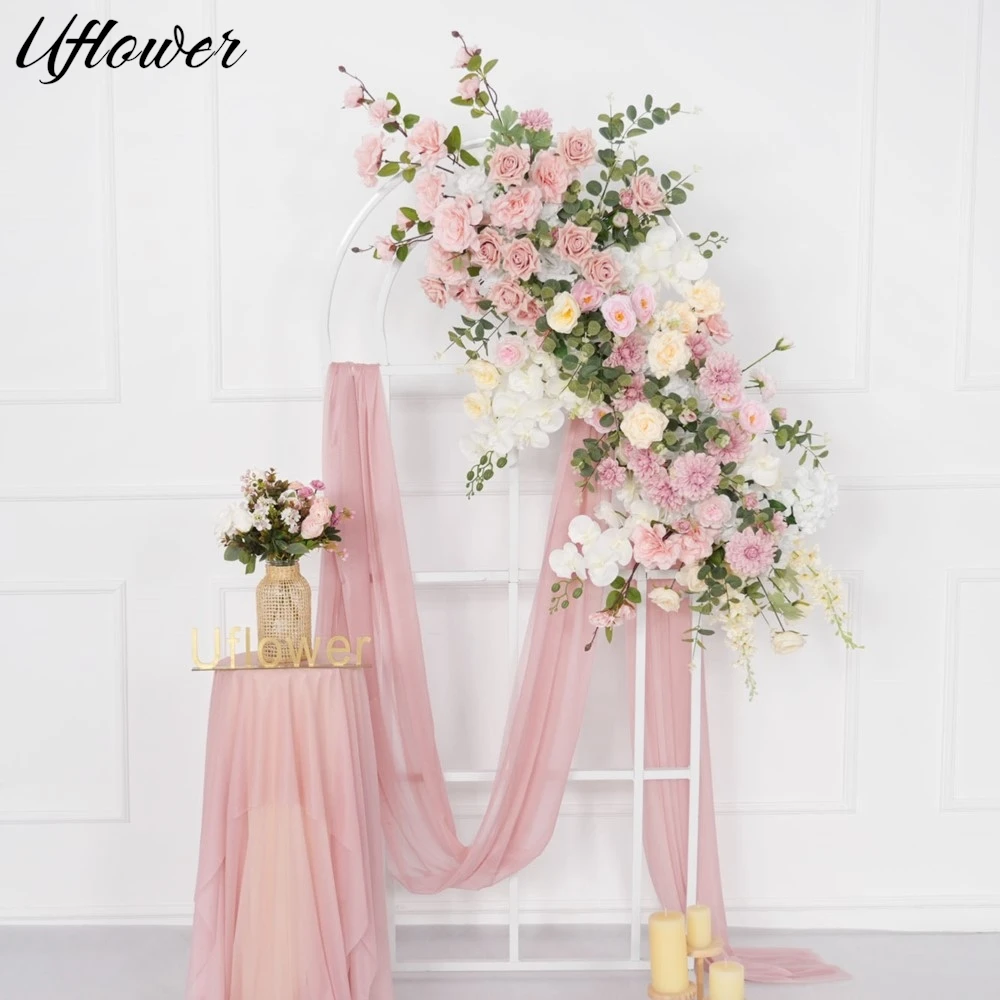 

Uflower 150cm Luxury Pink Rose Artificial Flower Row Long Runner Wedding Flowers Backdrop Wall Arches Decor Party Stage Floral