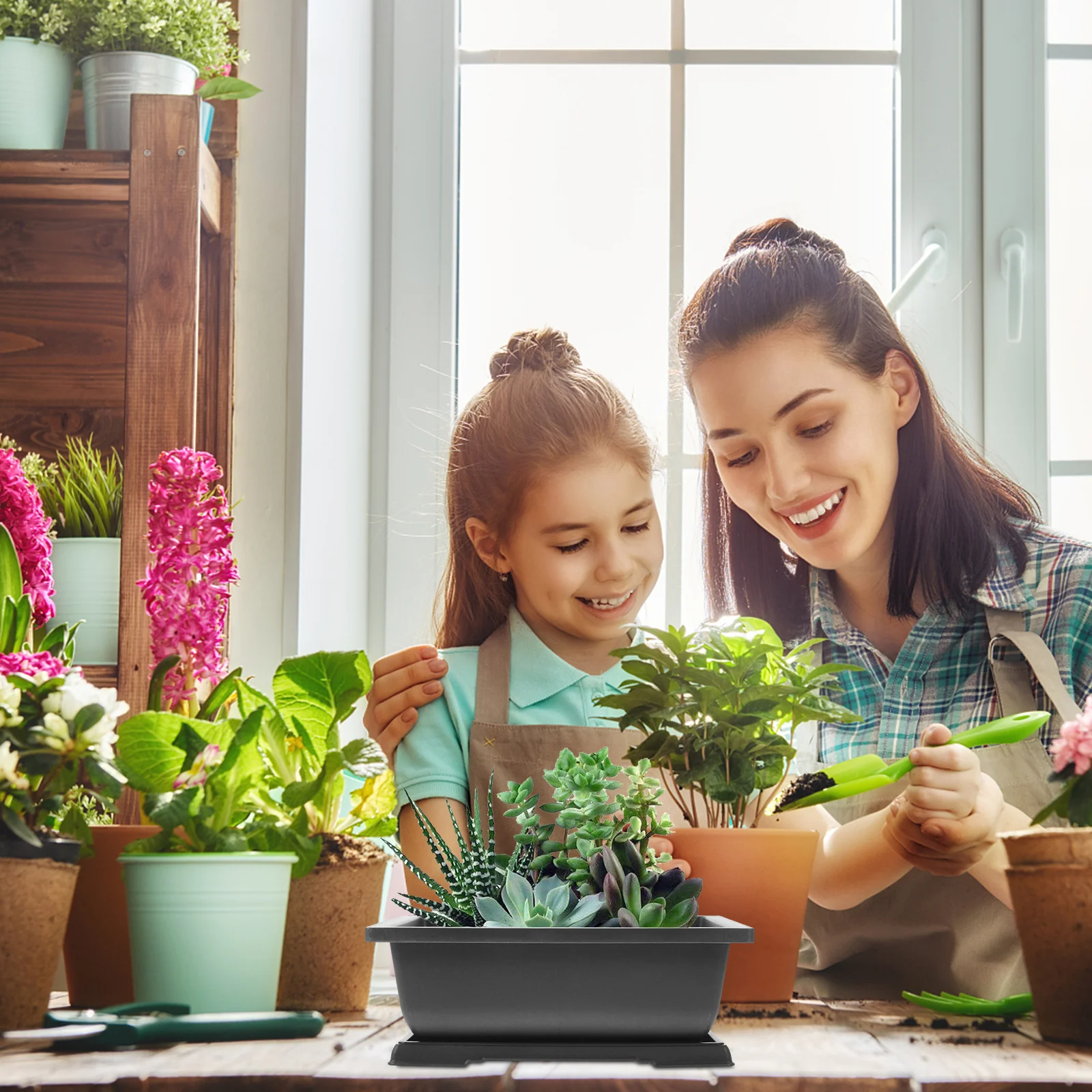 

2 комплекта пластиковых сочных горшков, прямоугольный дизайн, комнатные горшки для растений с блюдцем для кактусов, маленьких растений, домашний сад