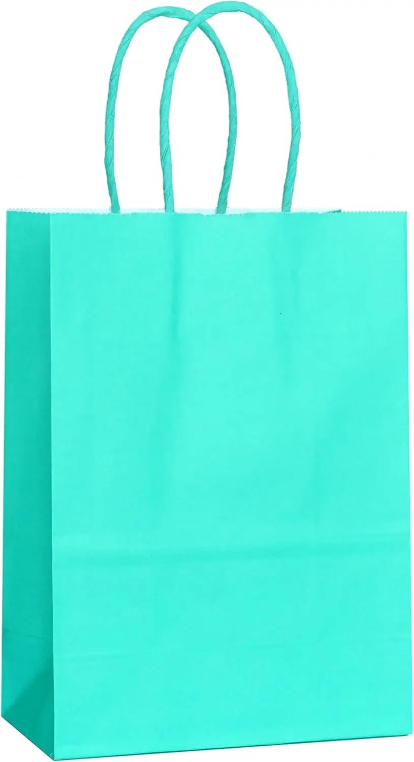 25 bolsas de regalo pequeñas de color azul turquesa con asas para recuerdo de fiesta (8,2 x 6 x 3,1 pulgadas)
