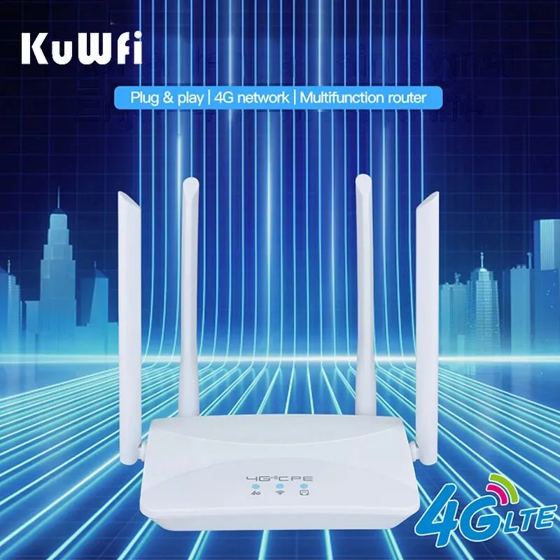 KuWFi 4G Lte Router Bezprzewodowy Wi-Fi 300 Mbps Domowy router Hotspot z gniazdem karty SIM RJ45 WAN LAN Modem bezprzewodowy Obsługa 10 urządzeń