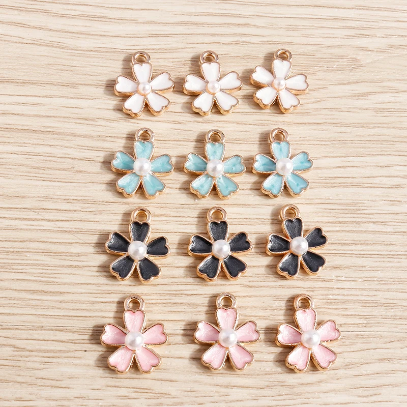 10 Stück 12 x 15 mm niedliche bunte Emaille-Blumen-Charms für Tropfen-Ohrringe, Armbänder, Anhänger, Halsketten, DIY, handgefertigtes Kunsthandwerk, Schmuckherstellung – Detail 15