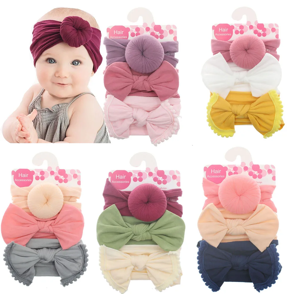 

Baby bow Headband for Child Nylon Layers Headwear Kids Elastic Turban Headwraps Newborn Boys Girls Hair Accessories 3pcs/Set