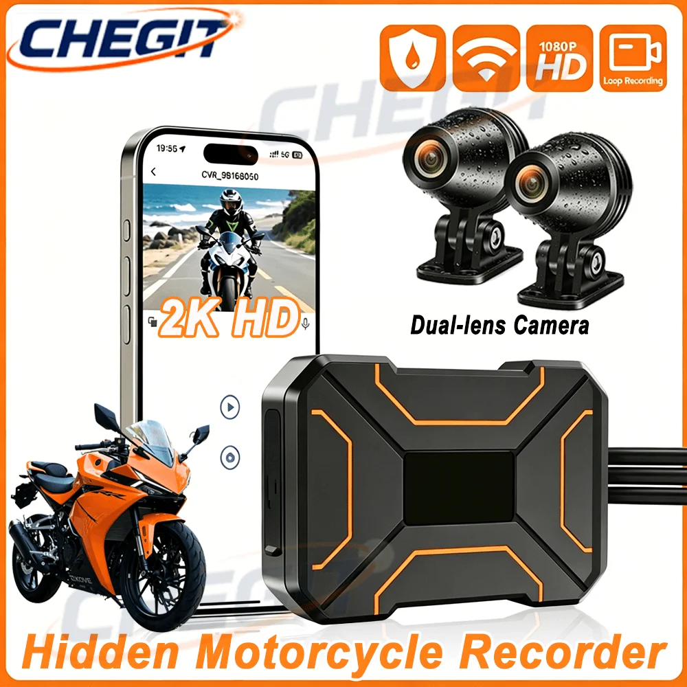 

Dual Motorcycle DVR Action Camera Recorder 2K/1080P Front & Rearview Waterproof Motorcycle Dash Cam Night Vision Camera WiFi