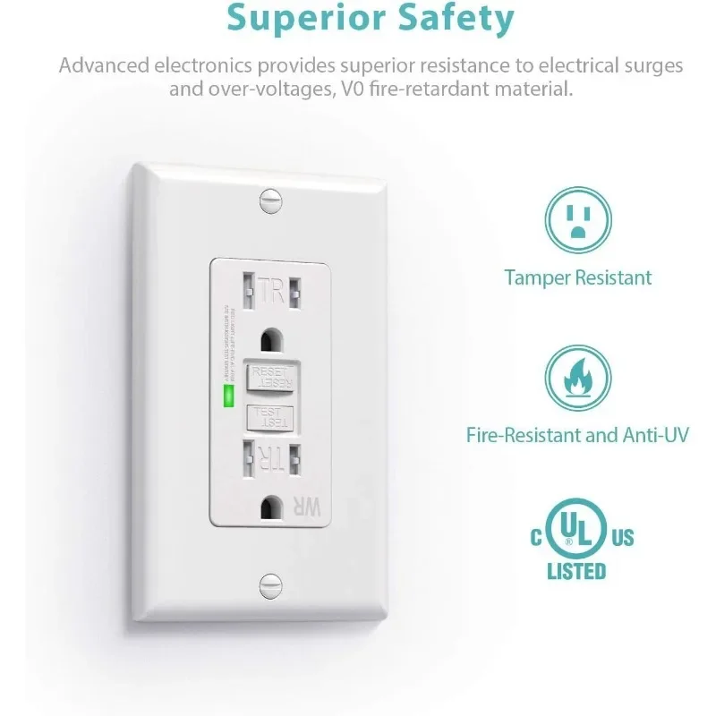 

Fast Shipping.[10 Pack] Self-Test GFCI Outlets, Decorative Wall Plates and Screws Included, 15 Amp/125 Volt, UL Listed, White