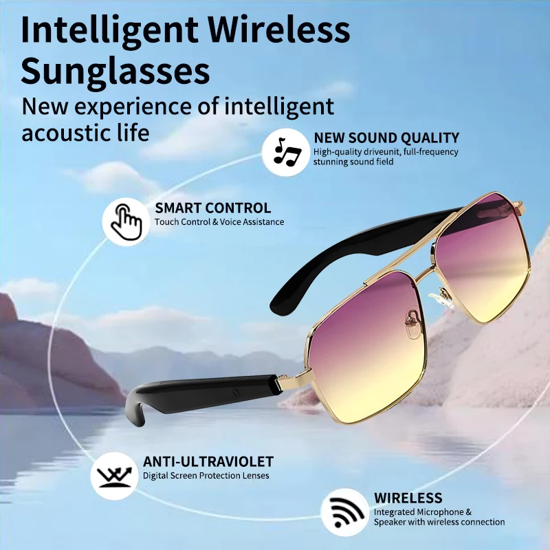 LIGE New Smart Sunglasses Glasses Bluetooth Call Outdoor Sport Headphones Waterproof Anti-UV Music Eyeglasses For Men Women 2026