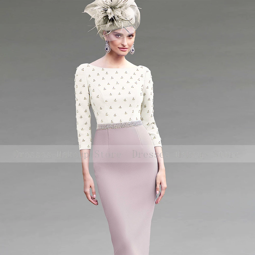Short Wedding Guest Dress for Women Luxury Scoop Sheath/Column Pearl Crystal Elegant Mother of the Bride   Weddings 2023