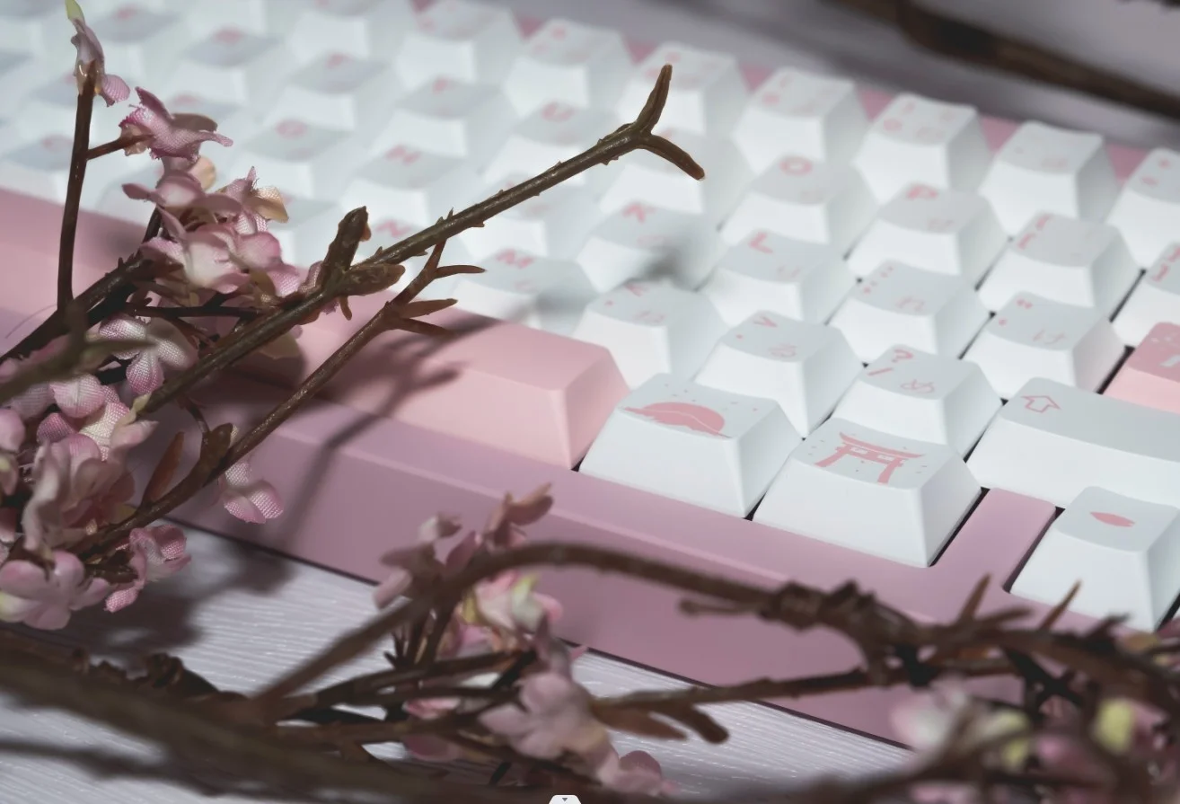 Imagem -04 - Chaves Mais Flores de Cerejeira Sakura Keycap Pbt Tintura Subbed Branco Rosa Keycaps para 61 64 68 87 980 104 Hhkb Cherry Perfil Keycap 195