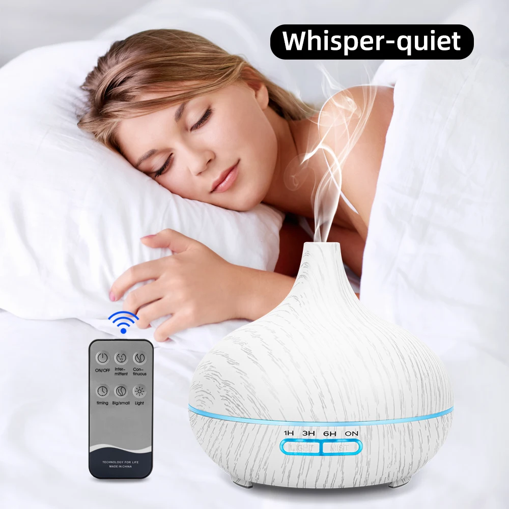 

550ml Wood Grain Aromatherapy Diffuser 6 Essential Oils, Auto Shut Off, Quiet Ultrasonic Humidifier for Home & Yoga