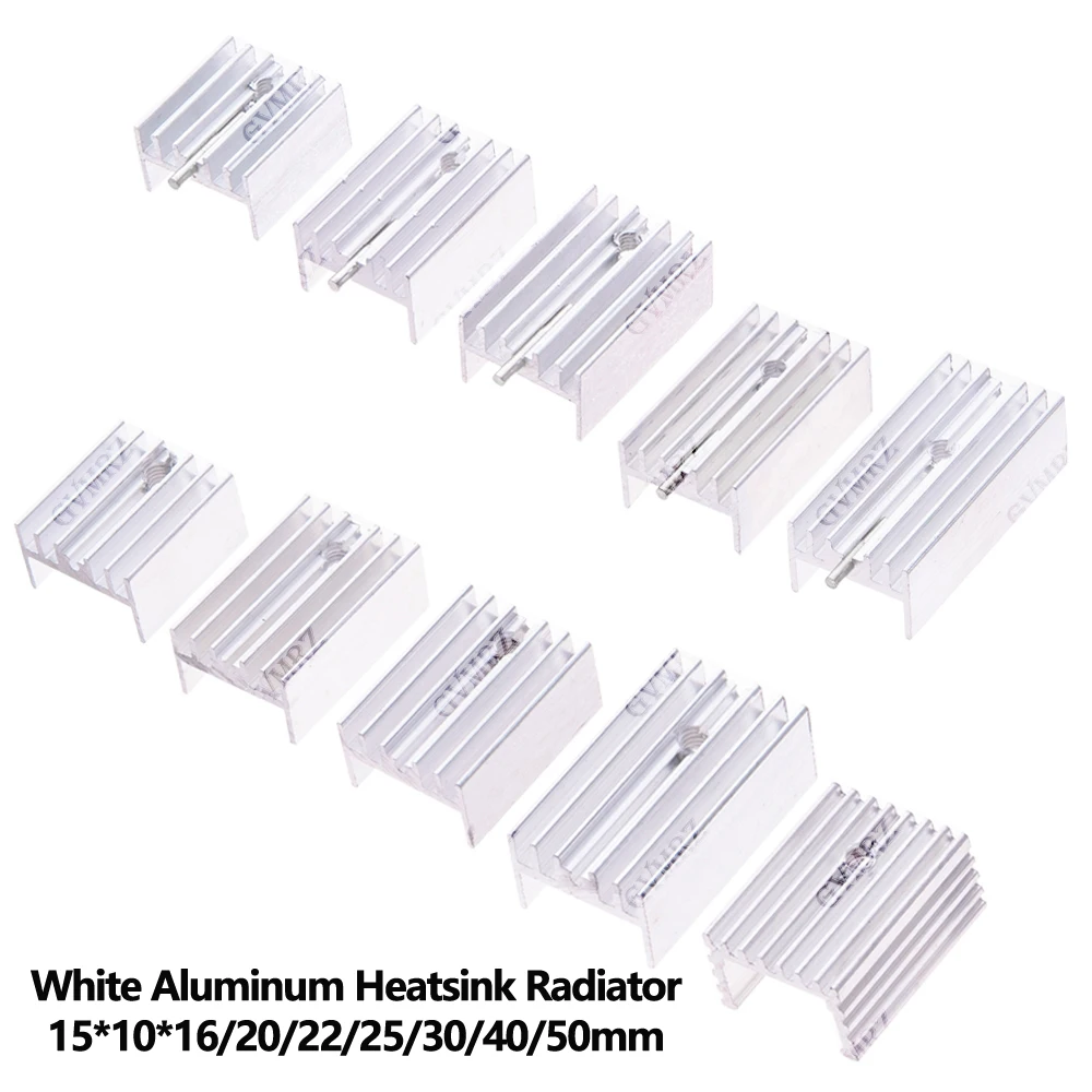 Weißer Aluminium-Kühlkörper 15*10*16/20/22/25/30/40/50mm Mit Nadeltransistor TO-220 Für TO220 Transistoren 15*10*50
