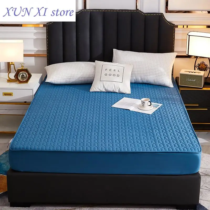 New 5 Colors Waterproof Mattress Protector Cover Queen King Size Deep Pocket Polyester Bed Cover Solid Color Fitted Sheet