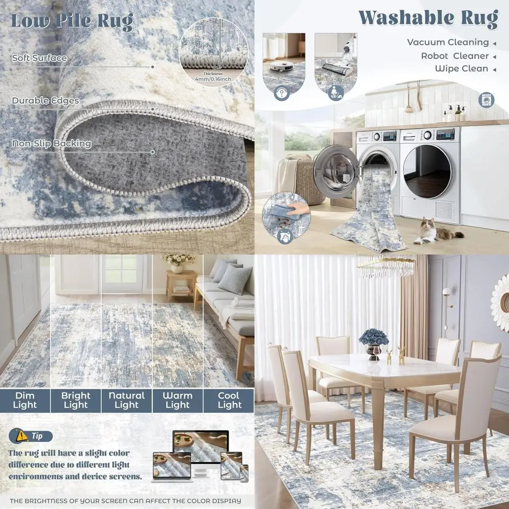 

6x9 Modern Abstract Rugs, Washable, Non-Slip, Stain-Resistant for Living Spaces, Bedrooms, and Offices (Blue)