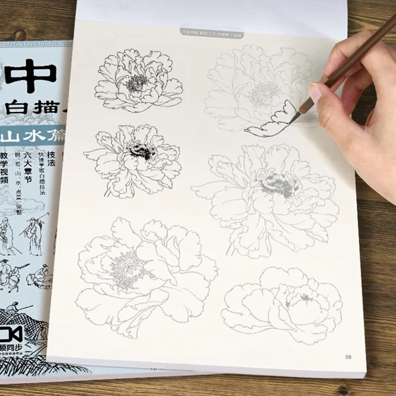 PWS 4Pcs/Set Introduction To Chinese Painting And White Drawing Book For Flower Animal Landscape Introduction To Beginners