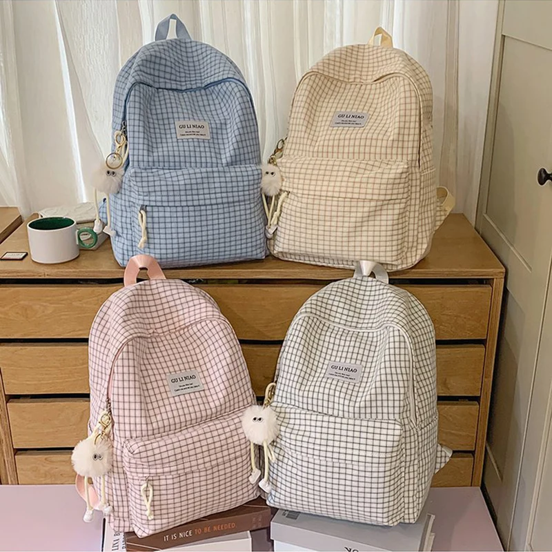 HAEX Harajuku Casual Backpacks Women 2025 Plaid Large Capacity for Short Trip Mochilas Para Mujer Students Commute Bag Female