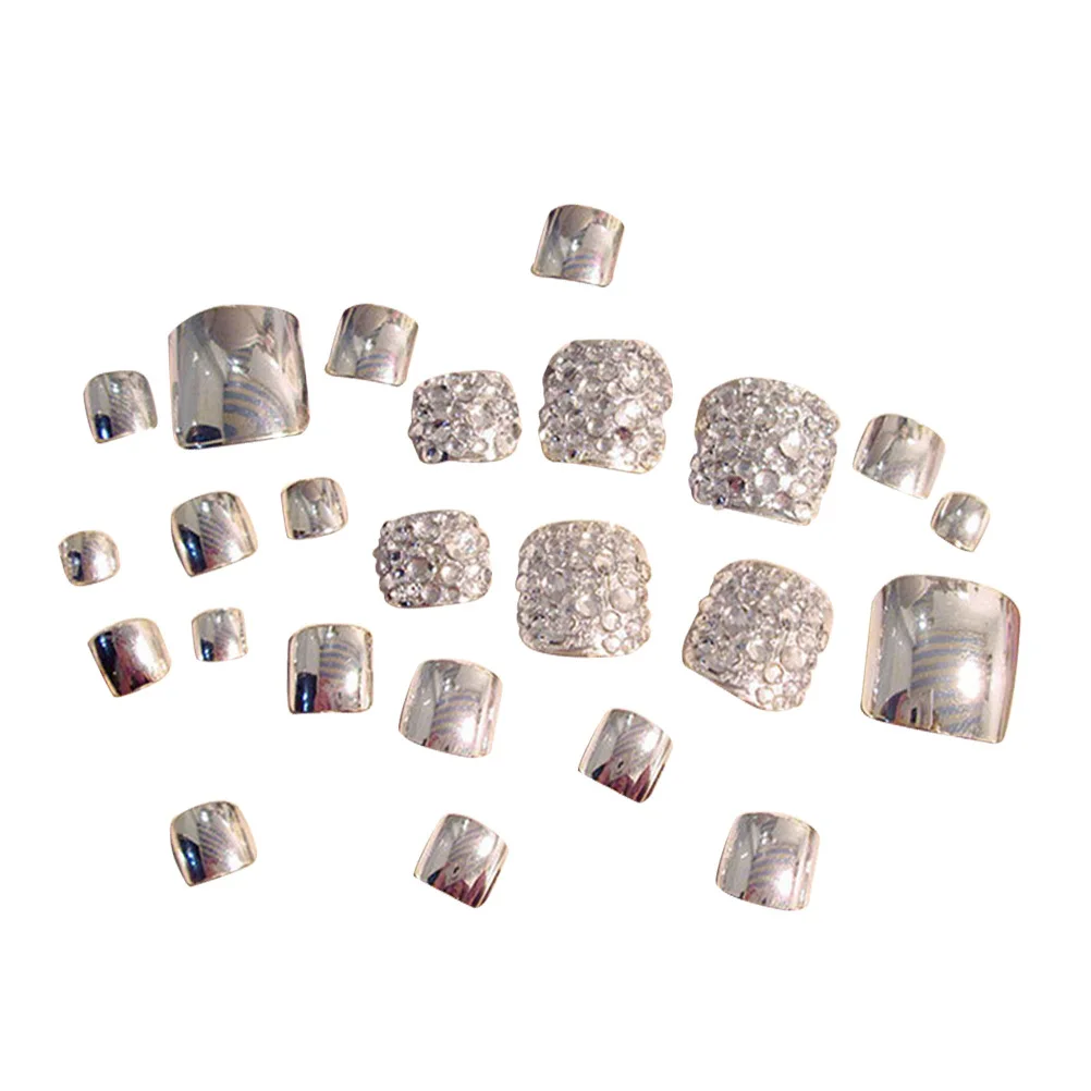 24 قطعة أظافر تو الاصطناعية بريق الفضة غطاء كامل أظافر وهمية مجموعة موضة مسمار نصائح للنساء الأظافر وهمية النساء عمليات تجميل الأظافر #6