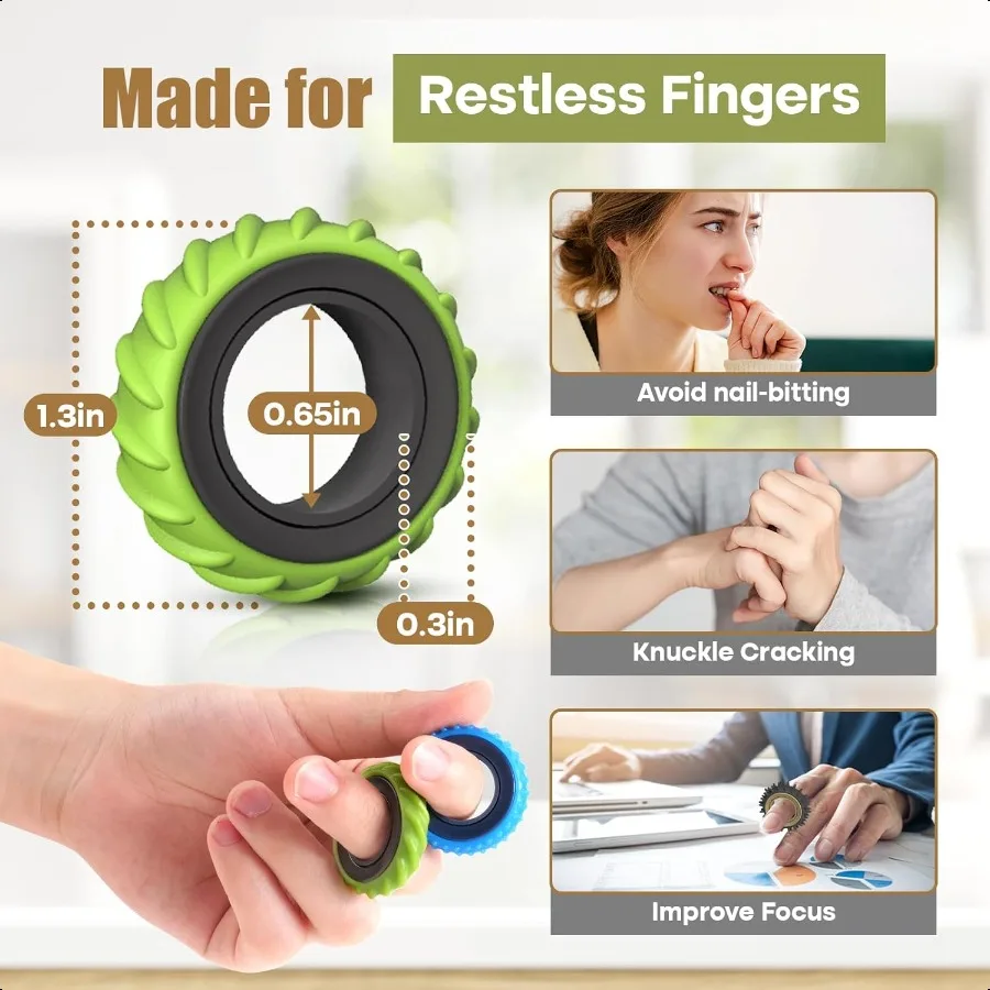 Fidget Toys Adults Sensory Rings: 12 Pack Texture Spinner Rings Str Relief Sensory Toys for ADHD Quiet Desk Fidgets for Classro