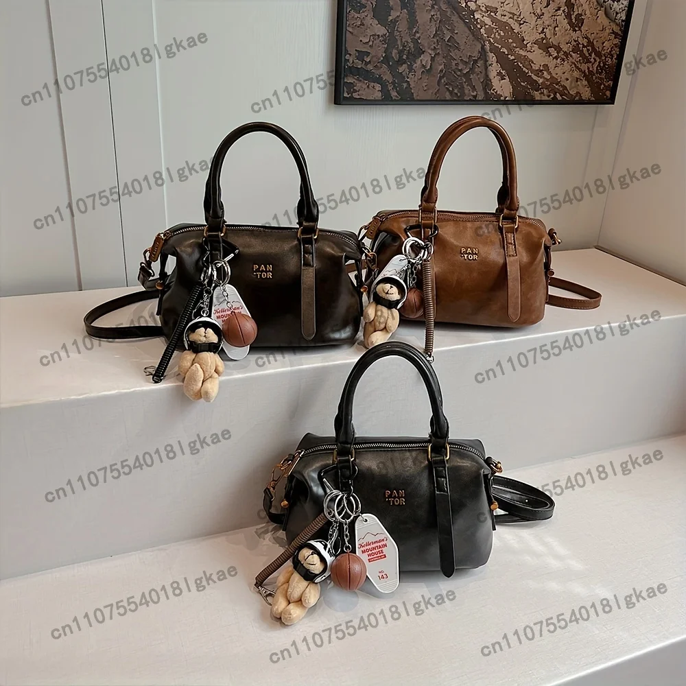 Autumn/Winter Vintage Handbag for, New Trend Korean Style Brown Bowling Bag, Simple Shoulder Crossbody Pillow Bag, for Teenager