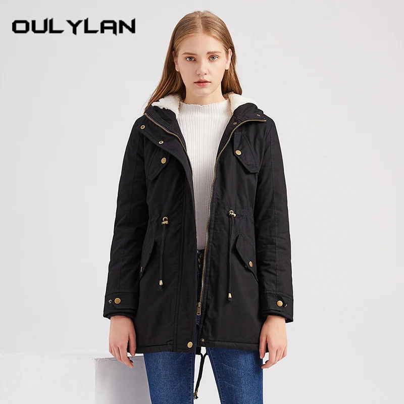 

New Women Jacket Winter 2024 Fashion Outwear Hooded Parkas Drawstring Pockets Plus Cotton Thick Warm Female Zipper Coats