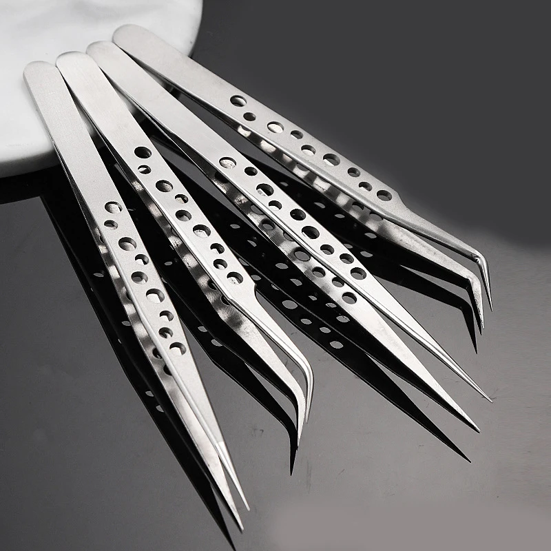 Stainless Steel Curved Straight Black Tweezer Nail Art Rhinestones Nipper Picking Tool Hand Tool Set Sequins Beads Making Tool