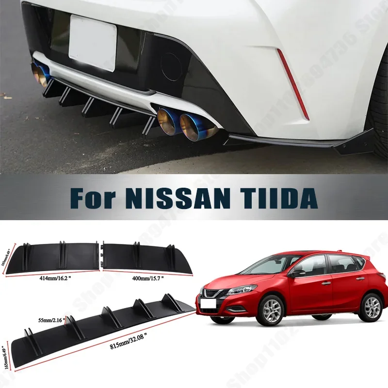 Rear Bumper Shark Fin Diffuser ABS Curved Aero Splitter Anti-Collision Chassis Protector For NISSAN TIIDA Car Styling