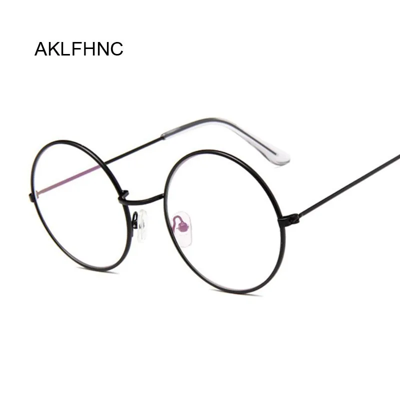 Round Glasses Frame Man Anti Blue Light Glasses Woman Fake Glasses Gold Optical Eyeglasses Frame Transparent Clear Lens