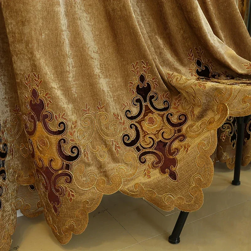 European Luxury Embroidered Curtains for The Living Room Curtains for Bedroom Brown Tulle Windows Blackout Backdrop Valance