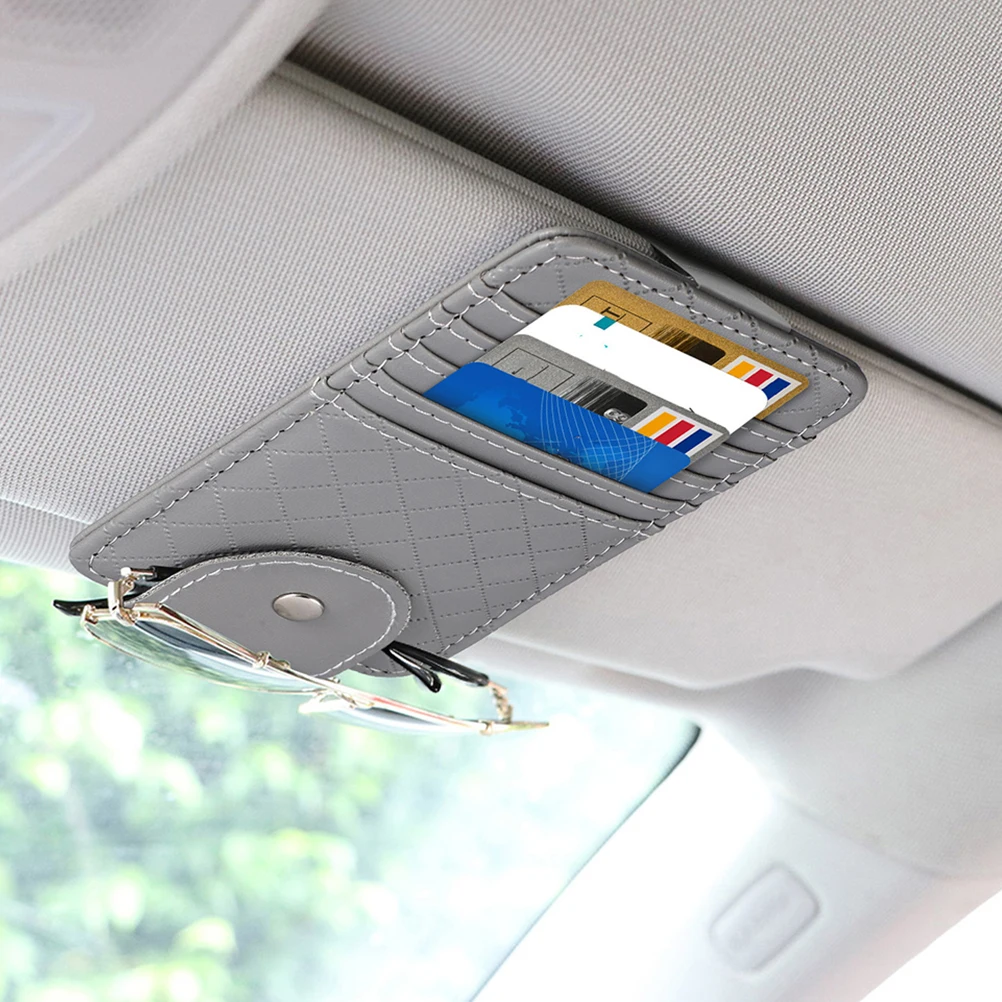 

2 Pcs Auto Visor Organizer Grey Pu Car Driver's License Holder