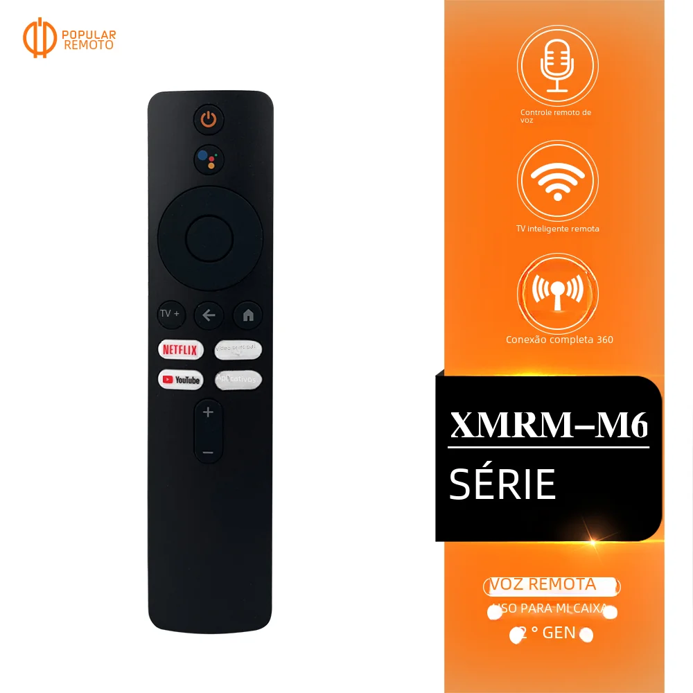 Controle Remoto por Voz XMRM-M6 para Xiaomi Mi Box 2ª Geração Aplicável ao TV Box S (2ª Geração) Reprodutor de Mídia Streaming 4K Ultra HD