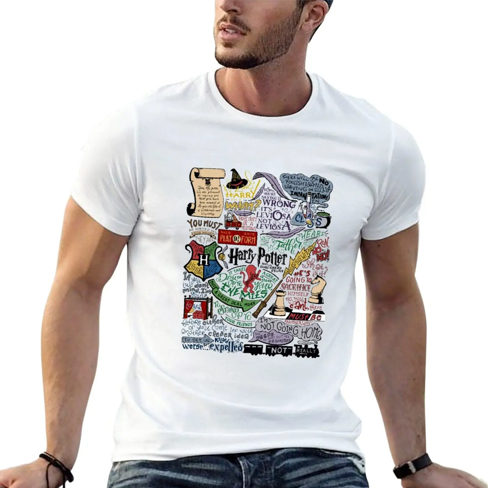 Camiseta con citas de piedra de hechicero (coloridas) para hombre, camisetas en blanco, camiseta negra, camiseta de gran tamaño, camisetas gráficas, paquete, nuevo