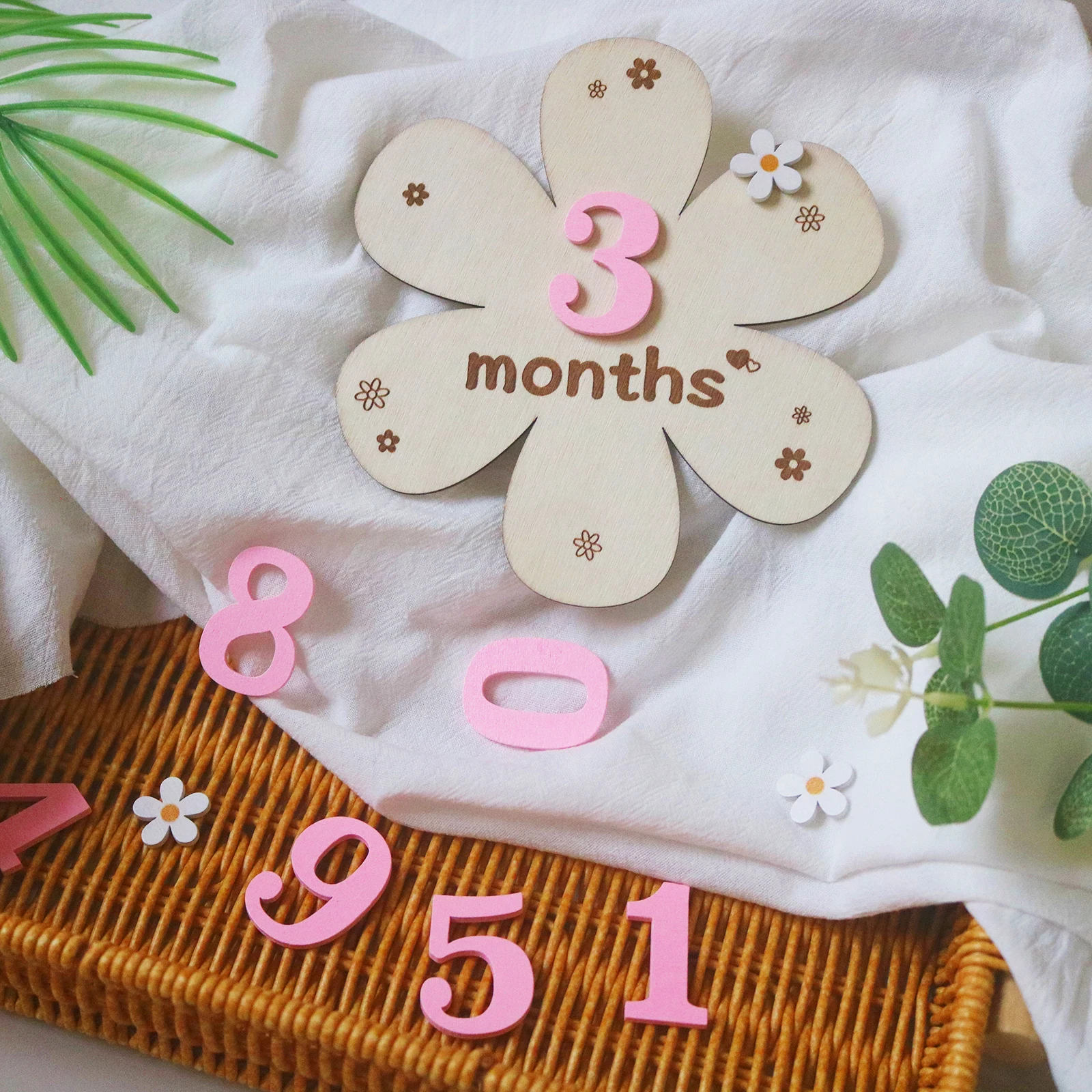Wooden Flower Milestone Card Set, Wooden Milestone Birth Signs, Photography Milestone Cards, 1 Month to 1 Year Growth Cards, Pregnancy Journey Milestone Photo Props, Mother's Day, Birthday, Holiday Gifts