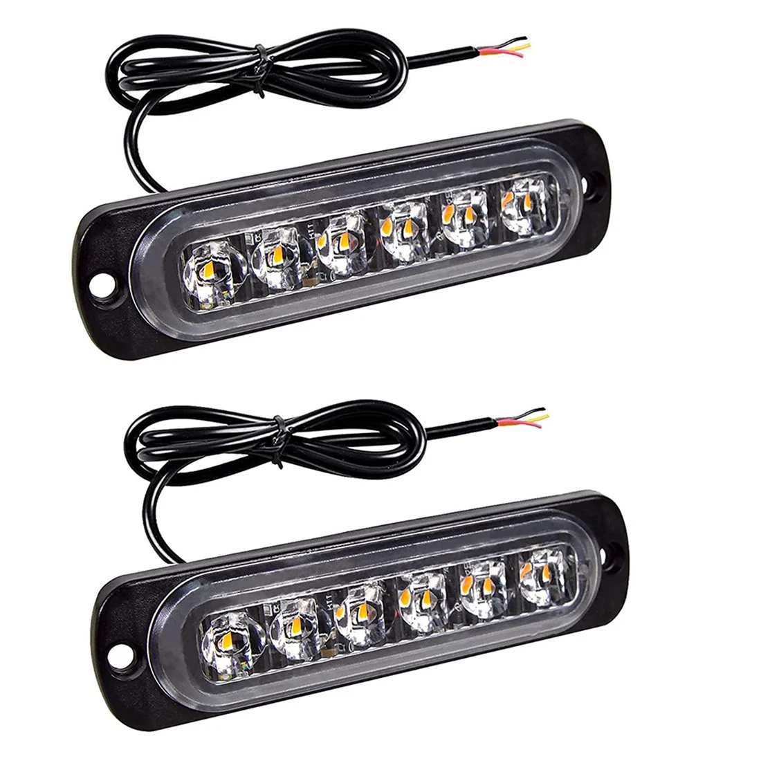 

LED Emergency Strobe Lights, Amber 6 LED Strobe Warning Emergency Flashing Light for Car Truck Off Road ATV SUV 2 Pack