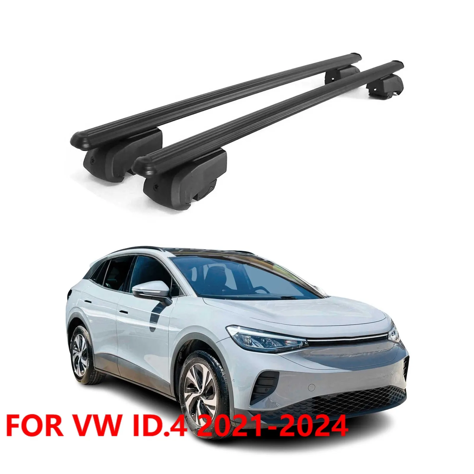 لـ VW ID.4 2021-2024، قضبان متقاطعة للسقف قابلة للقفل، حامل شحن أسود مكون من قطعتين #1
