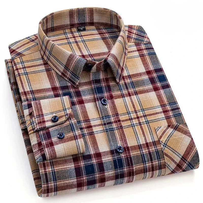 

100% Cotton New Fashion Men's Flannel Plaid Shirts Long Sleeve Casual Shirts Soft Standard-Fit Blouse Brand Shirt Male Clothing