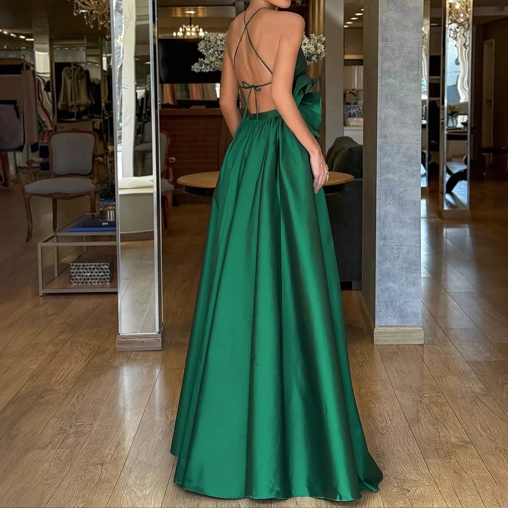 

Customized A-line Evening Dresses Floor-length Spaghetti Strap Sleeveless Prom Gown Fashion Flowers Backless Lace-up Party Gown
