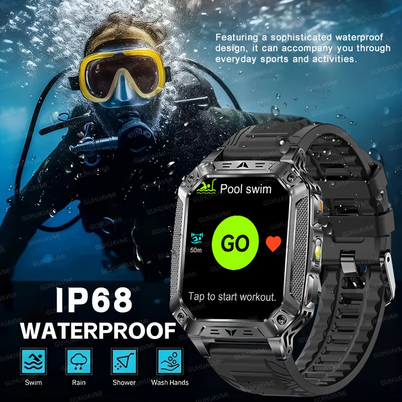 2026 TANK Military-Grade 1400mAh Battery Smart Watch 5ATM Waterproof LED FlashlightSOS Heart Rate Clock HD Call Men Sports Watch view 4