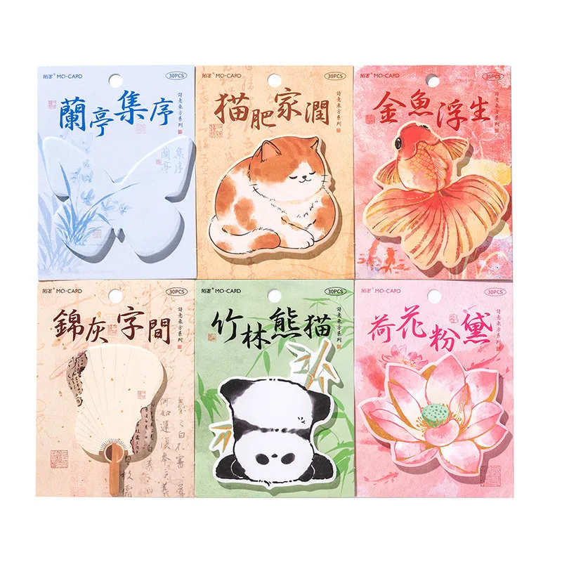 30 Pcs Cute Sticky Notes Lotus Cat Butterfly Sticky Notes Animals Shape Markers Flags Self-Stick Memo Pads Students Home Office