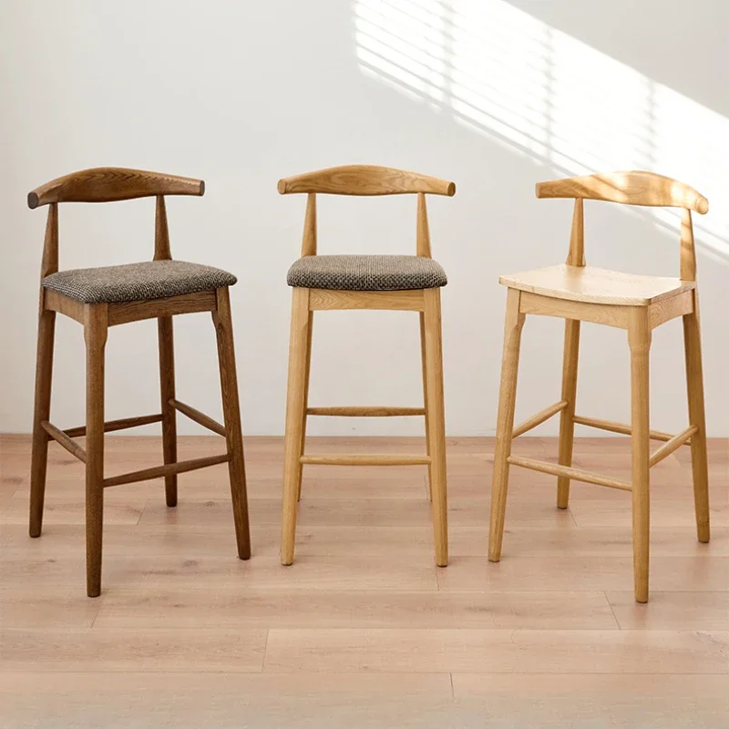 

Lightweight Nordic Solid Wood Bar Chairs Household Backrest Minimalist Bar Stools Accent High Footed Stuhl Home Furniture