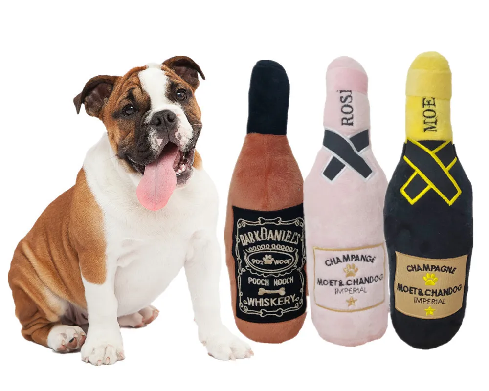 Lovely Stuffed Plush Pet Chewing Toys Plush Dog Wine Bottle Squeaky Toys With BB Sound