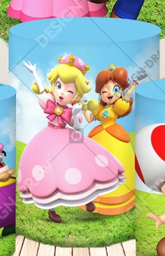 Fondo redondo de Super Mario para fiesta de cumpleaños de niña, telón de fondo Yoshi Toad, princesa melocotón, Margarita, cubierta cilíndrica, accesorio de decoración