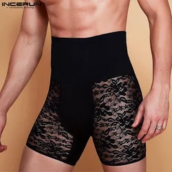 INCERUN-pantalones cortos de encaje para hombre, Shorts transparentes de cintura alta, elásticos, a la moda, S-5XL verano, 2024